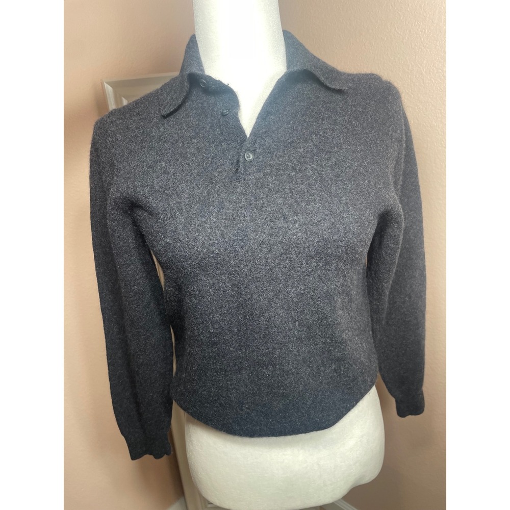 Garret Scott Charcoal Gray Extra Fine Merino Wool Polo Sweater Womens Small